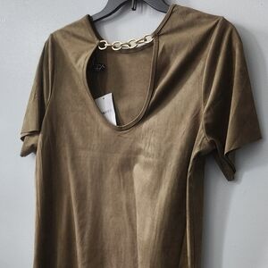 NWT Forever 21 Women's Faux Suede Gold Tone Chain Detail Green Dress